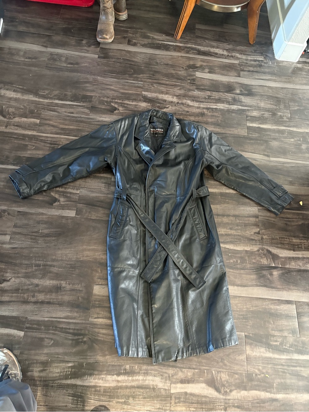 Wilson Black Leather Trench Coat with Belt